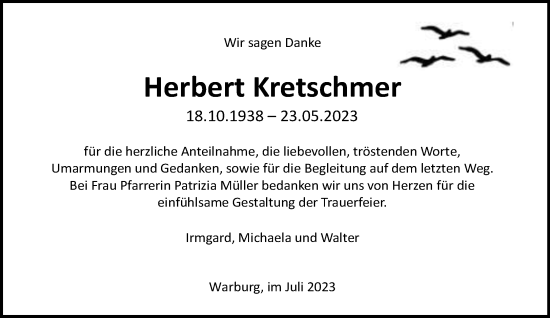 Traueranzeige von Herbert Kretschmer von Neue Westfälische