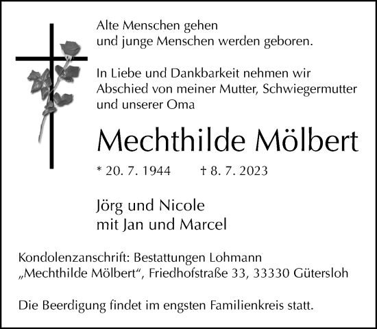 Traueranzeige von Mechthilde Mölbert von Neue Westfälische