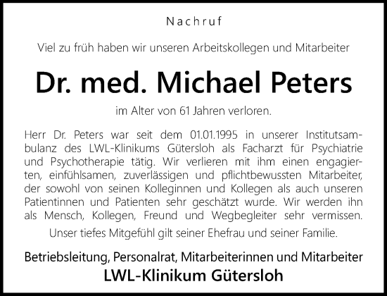 Traueranzeige von Michael Peters von Neue Westfälische