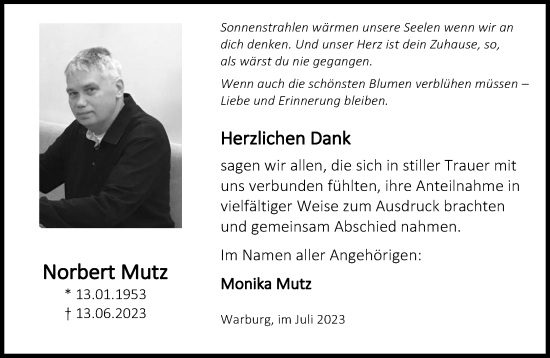 Traueranzeige von Norbert Mutz von Neue Westfälische