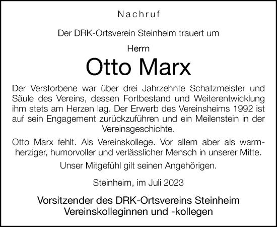 Traueranzeige von Otto Marx von Neue Westfälische
