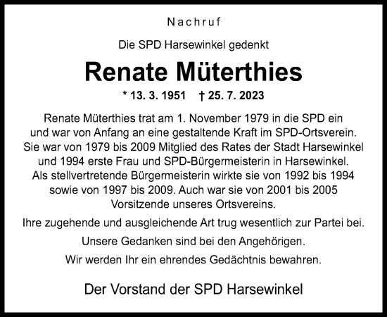Traueranzeige von Renate Müterthies von Neue Westfälische