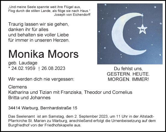 Traueranzeige von Monika Moors von Neue Westfälische