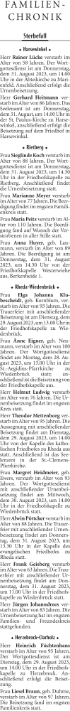 Traueranzeige von Sterbetafel vom 29.08.2023 von Neue Westfälische