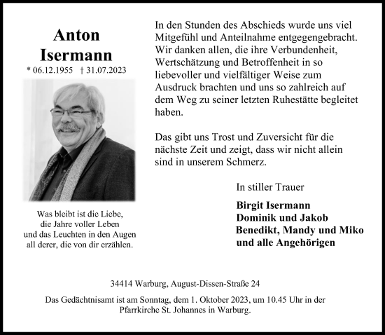 Traueranzeige von Anton Isermann von Neue Westfälische