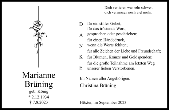 Traueranzeige von Christina Brüning von Neue Westfälische