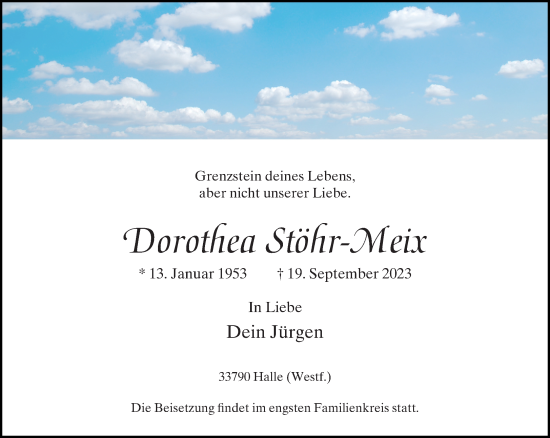 Traueranzeige von Dorothea Stöhr-Meix von Neue Westfälische