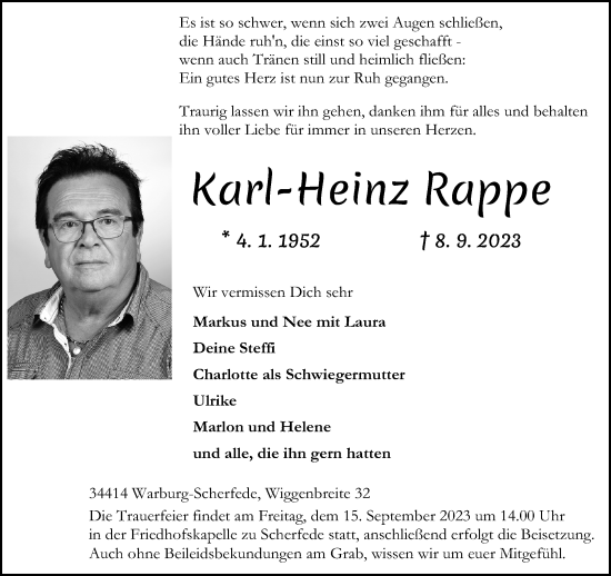 Traueranzeige von Karl-Heinz Rappe von Neue Westfälische