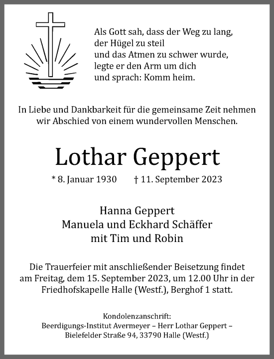 Traueranzeige von Lothar Geppert von Neue Westfälische