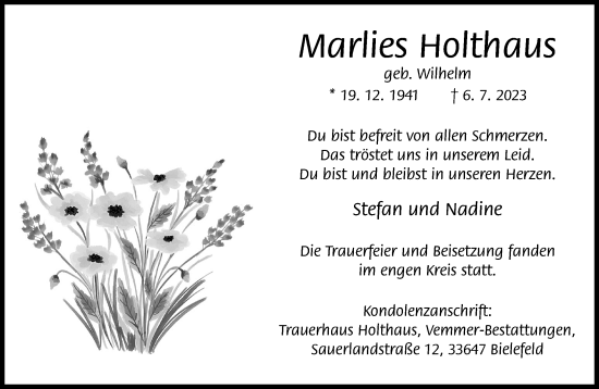 Traueranzeige von Marlies Holthaus von Neue Westfälische