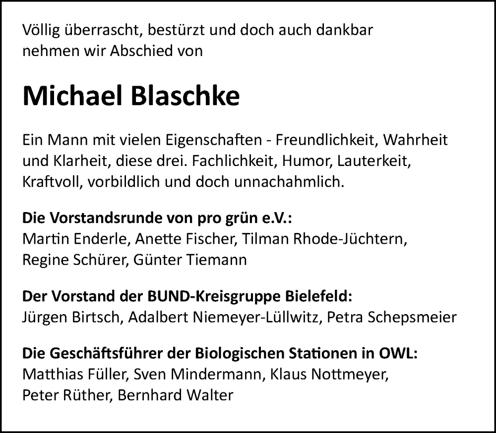  Traueranzeige für Michael Blaschke vom 14.09.2023 aus Neue Westfälische