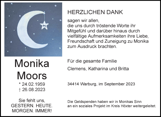 Traueranzeige von Monika Moors von Neue Westfälische