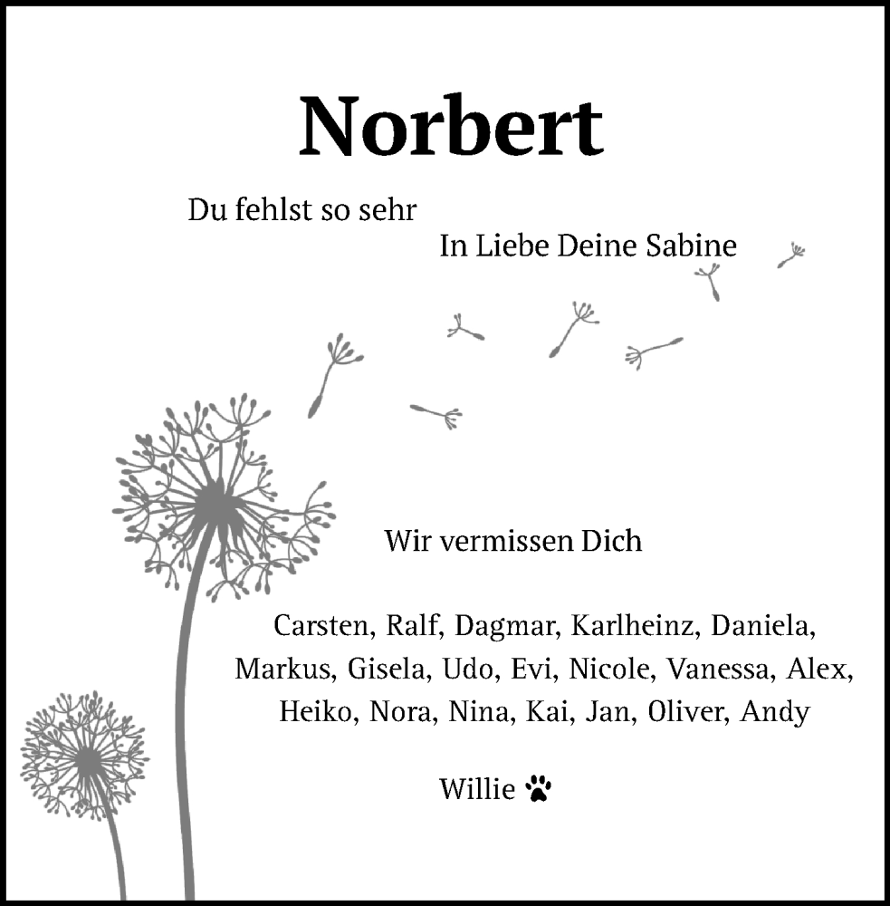  Traueranzeige für Norbert  vom 01.09.2023 aus Neue Westfälische