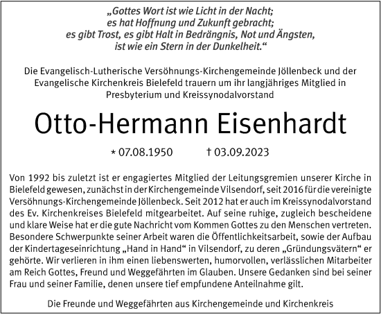 Traueranzeige von Otto-Hermann Eisenhardt von Neue Westfälische
