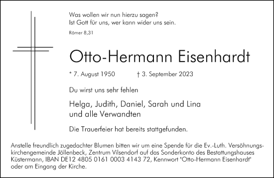 Traueranzeige von Otto-Hermann Eisenhardt von Neue Westfälische