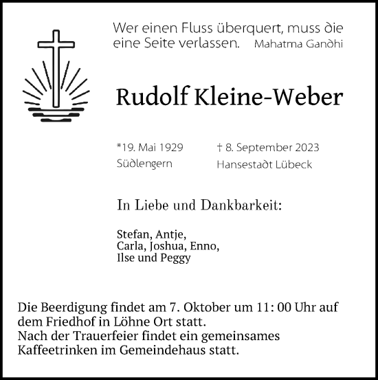 Traueranzeige von Rudolf Kleine-Weber von Neue Westfälische