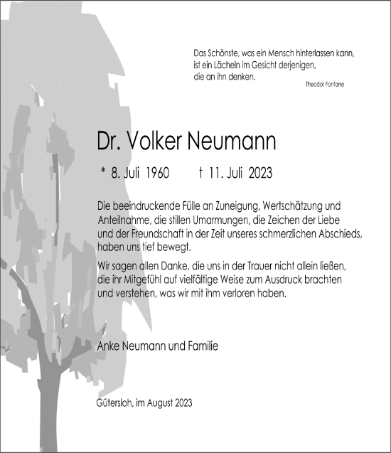 Traueranzeige von Volker Neumann von Neue Westfälische