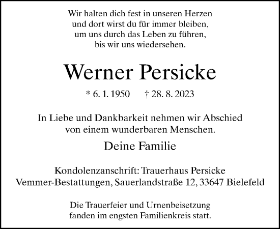 Traueranzeige von Werner Persicke von Neue Westfälische