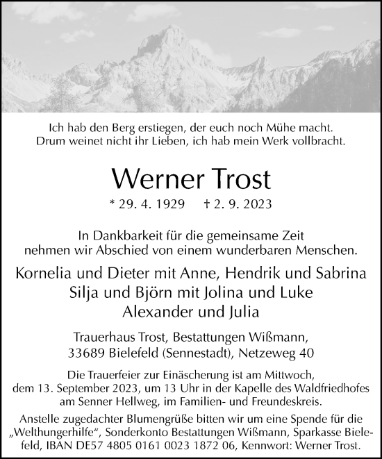 Traueranzeige von Werner Trost von Neue Westfälische