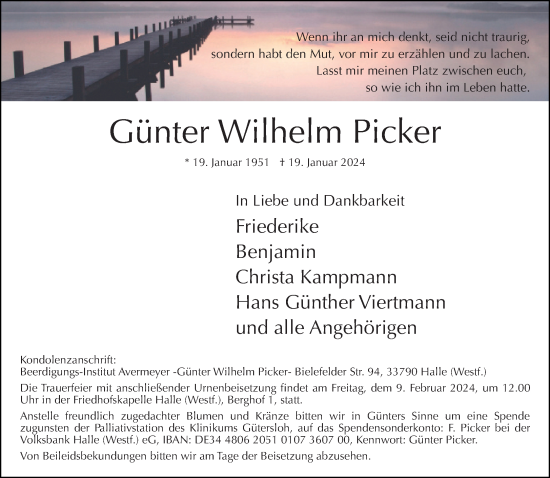 Traueranzeige von Günter Wilhelm Picker von Trauer.de