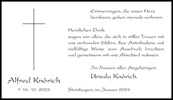 Traueranzeige von Alfred Knörich von Neue Westfälische