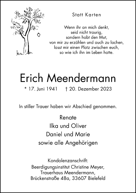 Traueranzeige von Erich Meendermann von Neue Westfälische