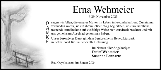 Traueranzeige von Erna Wehmeier von Neue Westfälische