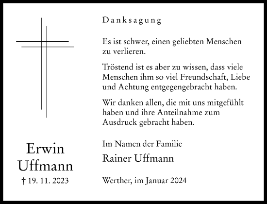 Traueranzeige von Erwin Uffmann von Neue Westfälische