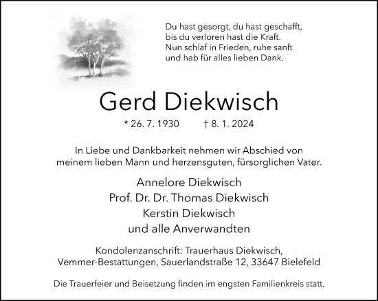 Traueranzeige von Gerd Diekwisch von Neue Westfälische