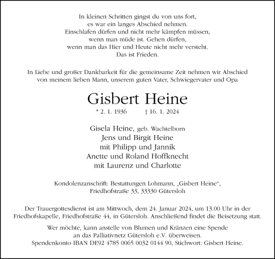 Traueranzeige von Gisbert Heine