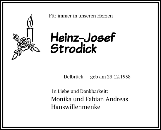 Traueranzeige von Heinz-Josef Strodick von Neue Westfälische