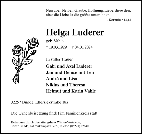 Traueranzeige von Helga Luderer von Neue Westfälische