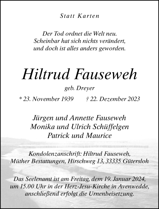 Traueranzeige von Hiltrud Fauseweh von Neue Westfälische