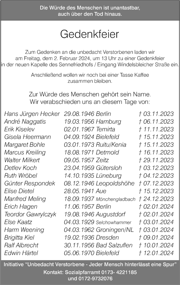  Traueranzeige für In Gedenken  vom 26.01.2024 aus Neue Westfälische