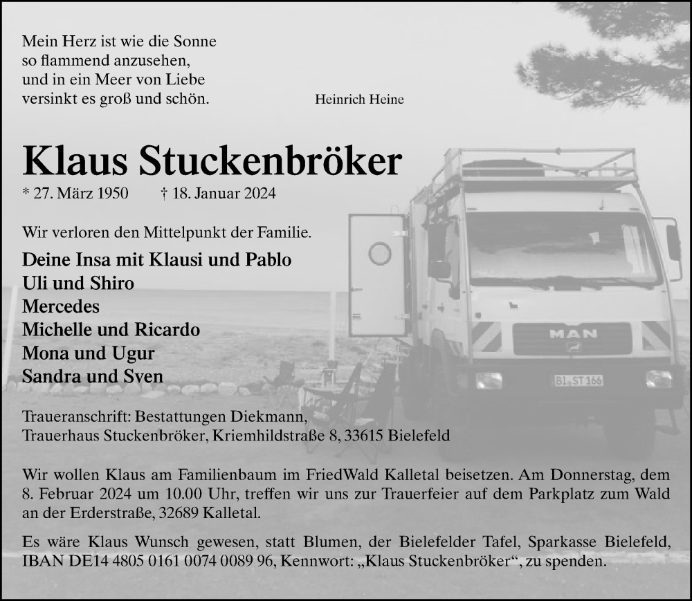  Traueranzeige für Klaus Stuckenbröker vom 27.01.2024 aus Neue Westfälische