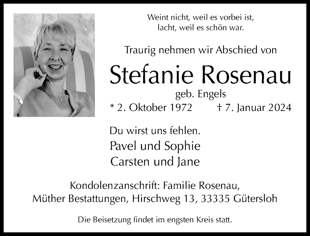  Traueranzeige für Stefanie Rosenau vom 13.01.2024 aus Neue Westfälische