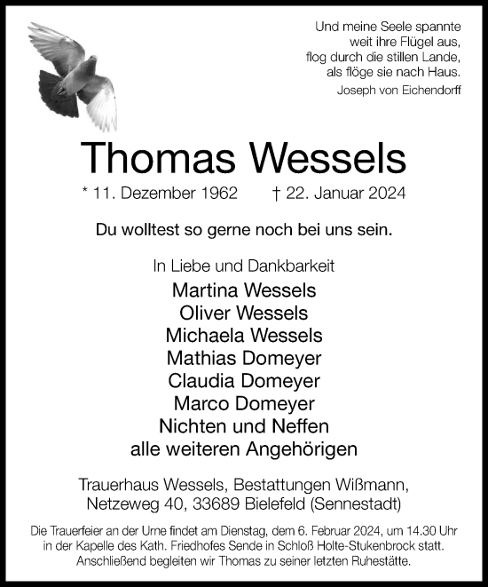 Traueranzeige von Thomas Wessels von Neue Westfälische