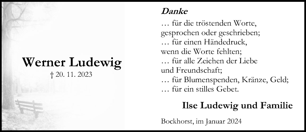  Traueranzeige für Werner Ludewig vom 12.01.2024 aus Neue Westfälische