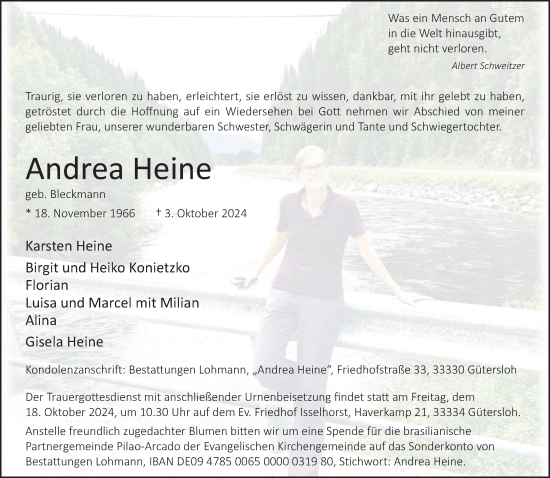 Traueranzeige von Andrea Heine von Neue Westfälische