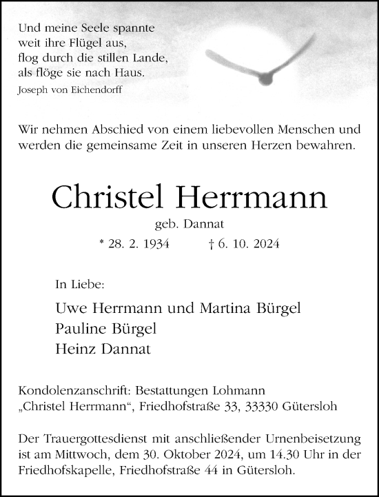 Traueranzeige von Christel Herrmann von Neue Westfälische