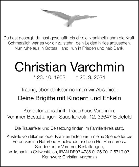 Traueranzeige von Christian Varchmin von Neue Westfälische