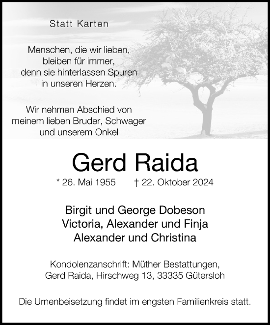 Traueranzeige von Gerd Raida von Neue Westfälische