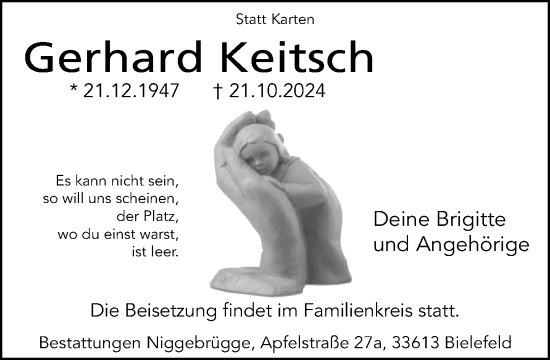 Traueranzeige von Gerhard Keitsch von Neue Westfälische