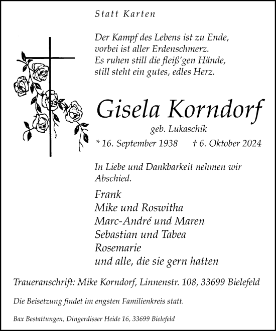 Traueranzeige von Gisela Korndorf von Neue Westfälische