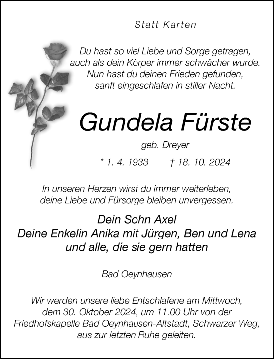 Traueranzeige von Gundela Fürste von Neue Westfälische