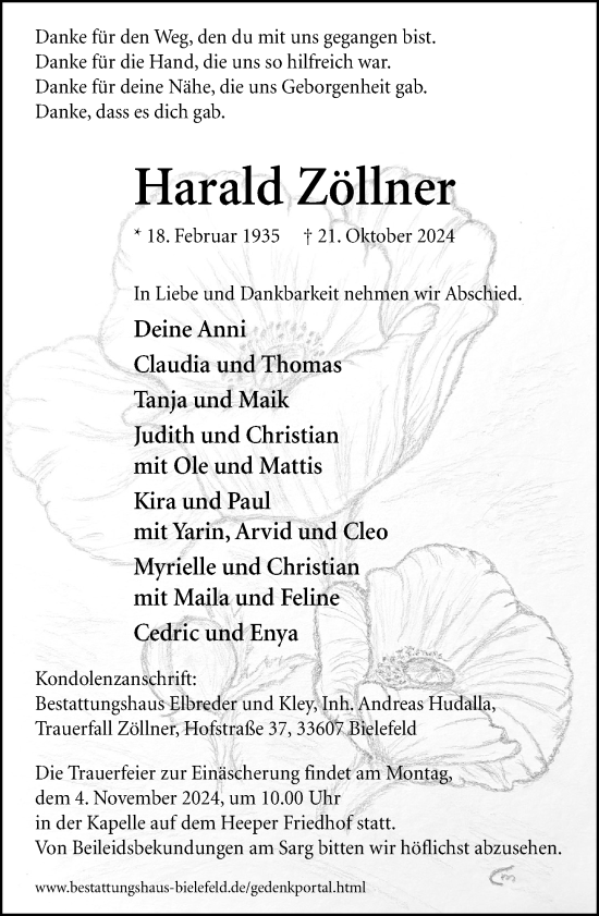 Traueranzeige von Harald Zöllner von Neue Westfälische