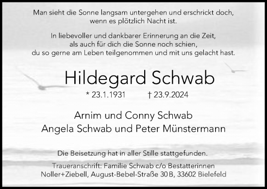 Traueranzeige von Hildegard Schwab von Neue Westfälische