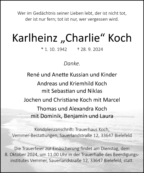 Traueranzeige von Karlheinz Koch von Neue Westfälische