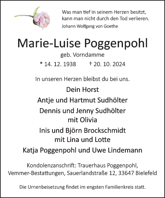 Traueranzeige von Marie-Luise Poggenpohl von Neue Westfälische