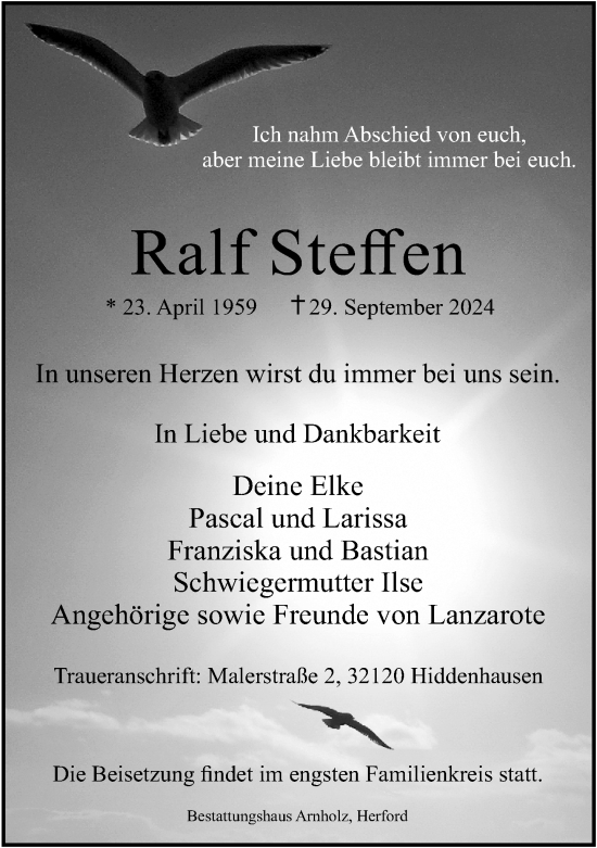 Traueranzeige von Ralf Steffen von Neue Westfälische